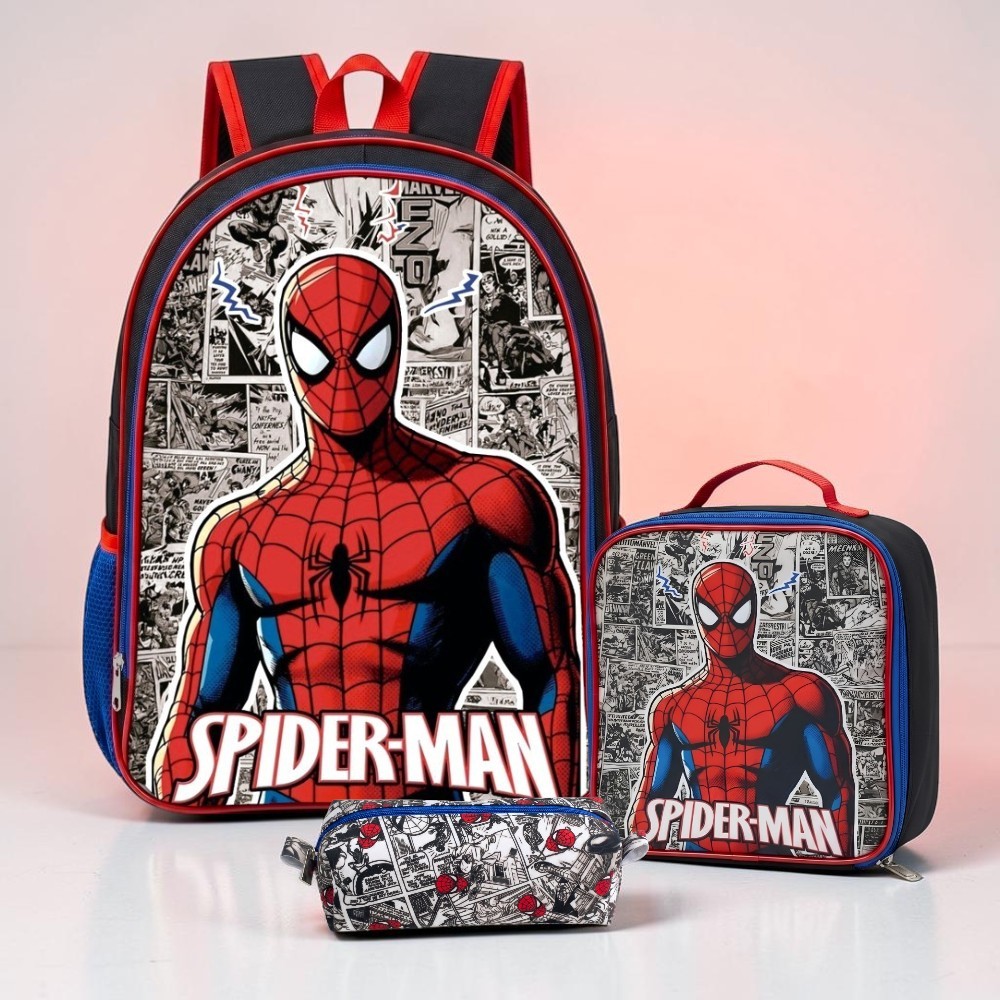 Kit Mochila Escolar Homem Aranha Menino com Lancheira Térmica e Estojo