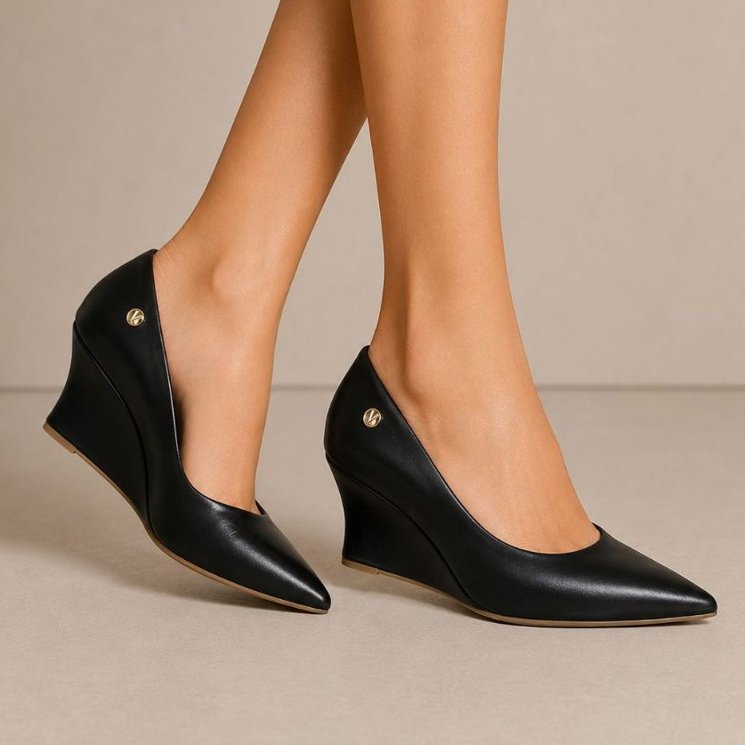 Scarpin Feminino Confortável Trabalho Bico Fino Elegante Salto Anabela Baixo Vizzano 1483.100