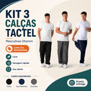 Kit 3 Calças Masculina Tactel (poliéster)  Respirável, Conforto e Flexibilidade