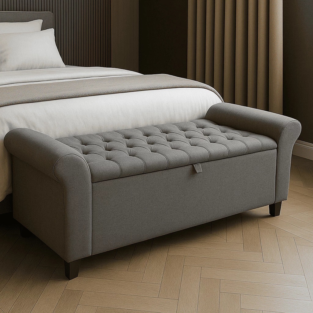 Baú Paris Recamier 150cm Banqueta Capitonê Divã Cama Queen Estrutura em Madeira Moderno