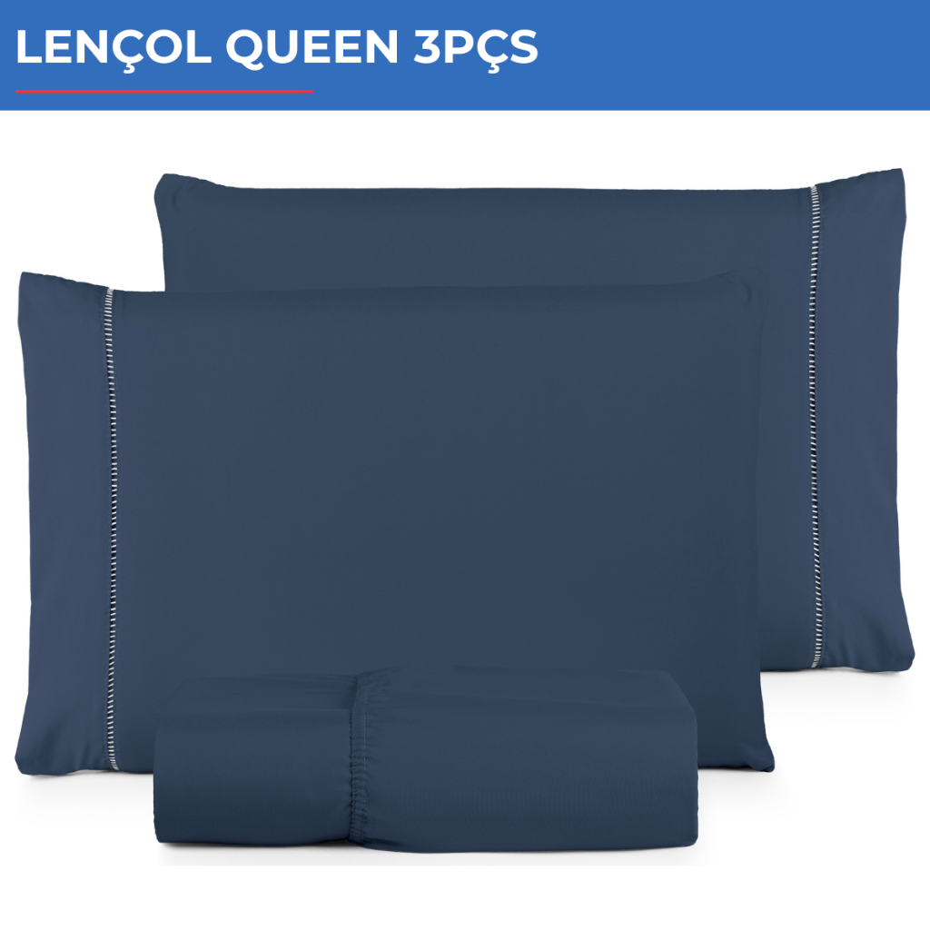 Jogo De Lençol Queen 3pçs Micropercal 600 Fios Toque Acetinado Em Ponto Palito C-30