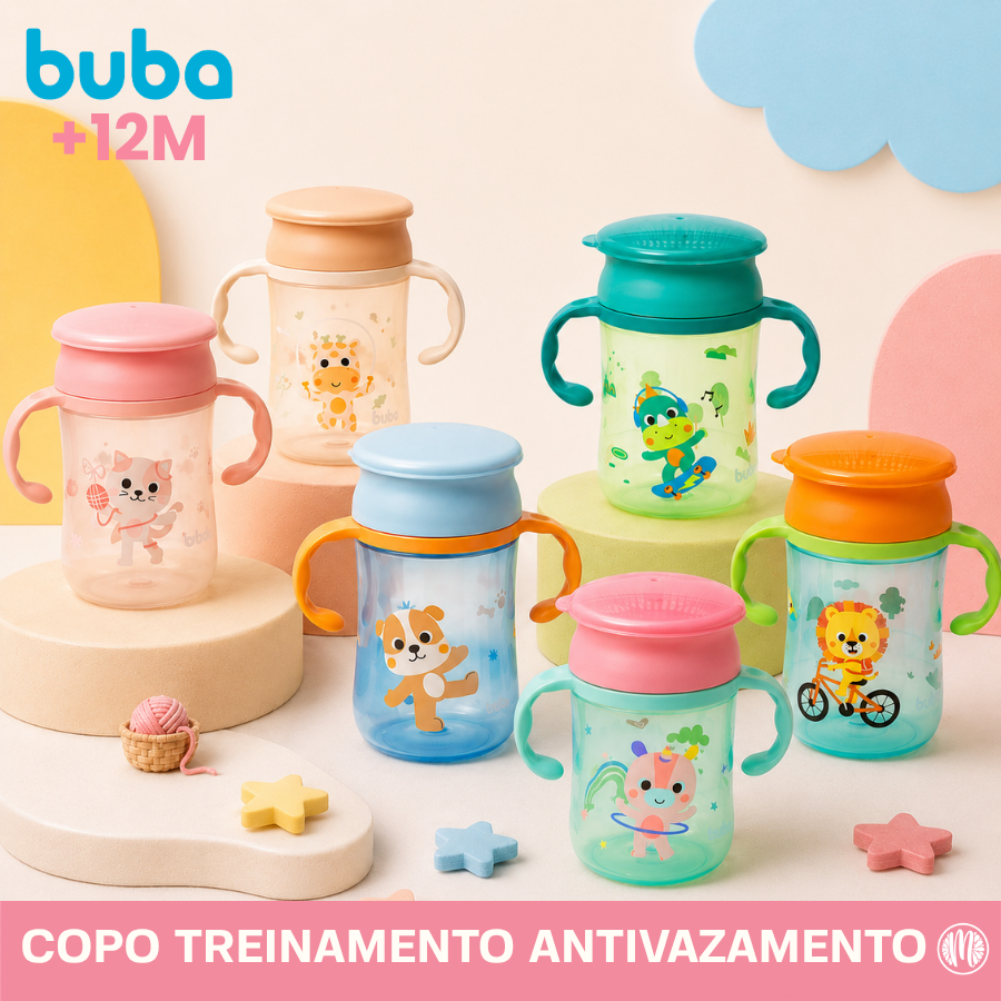 Copo Treinamento Antivazamento Buba Zoo 360º Alça Removível