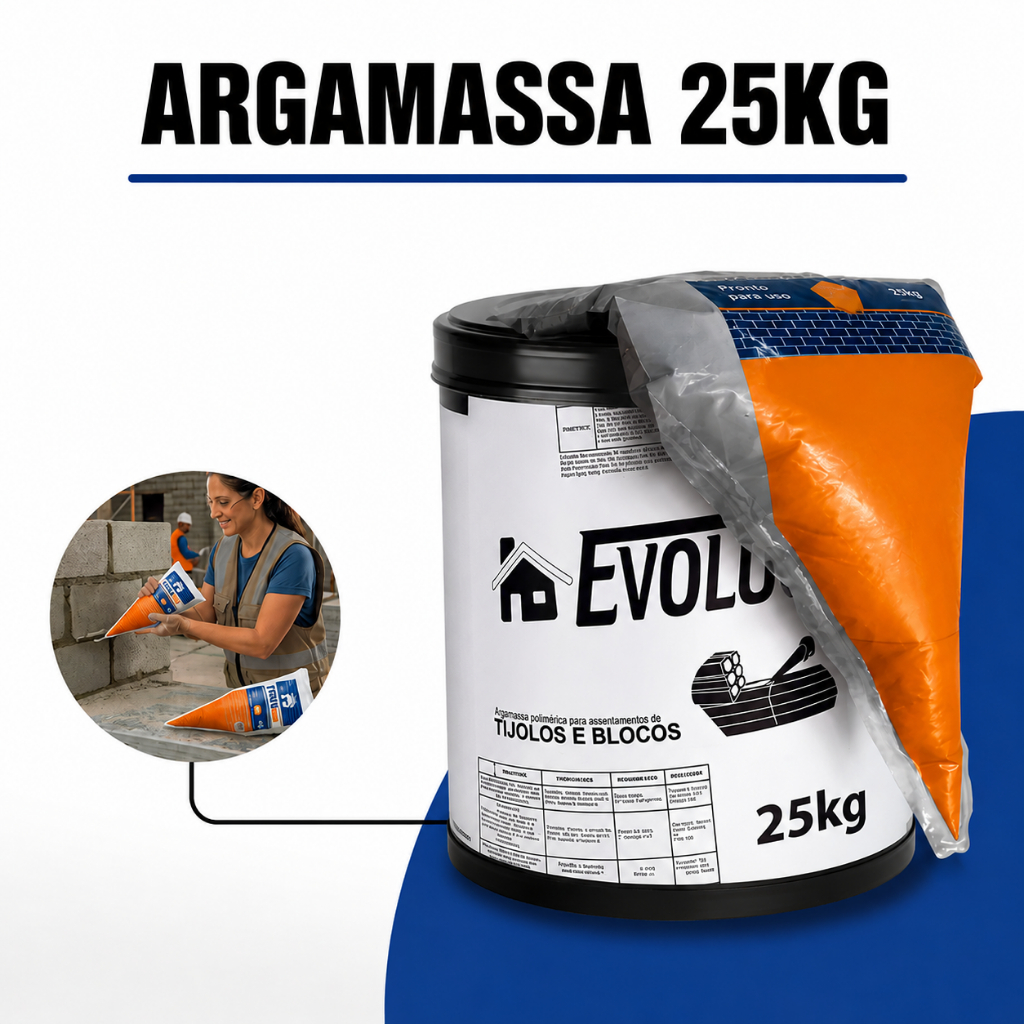 Argamassa Polimérica Evolumix 25kg Assenta Tijolo Bloco Aplicação Fácil Limpa e Fixação Rápida