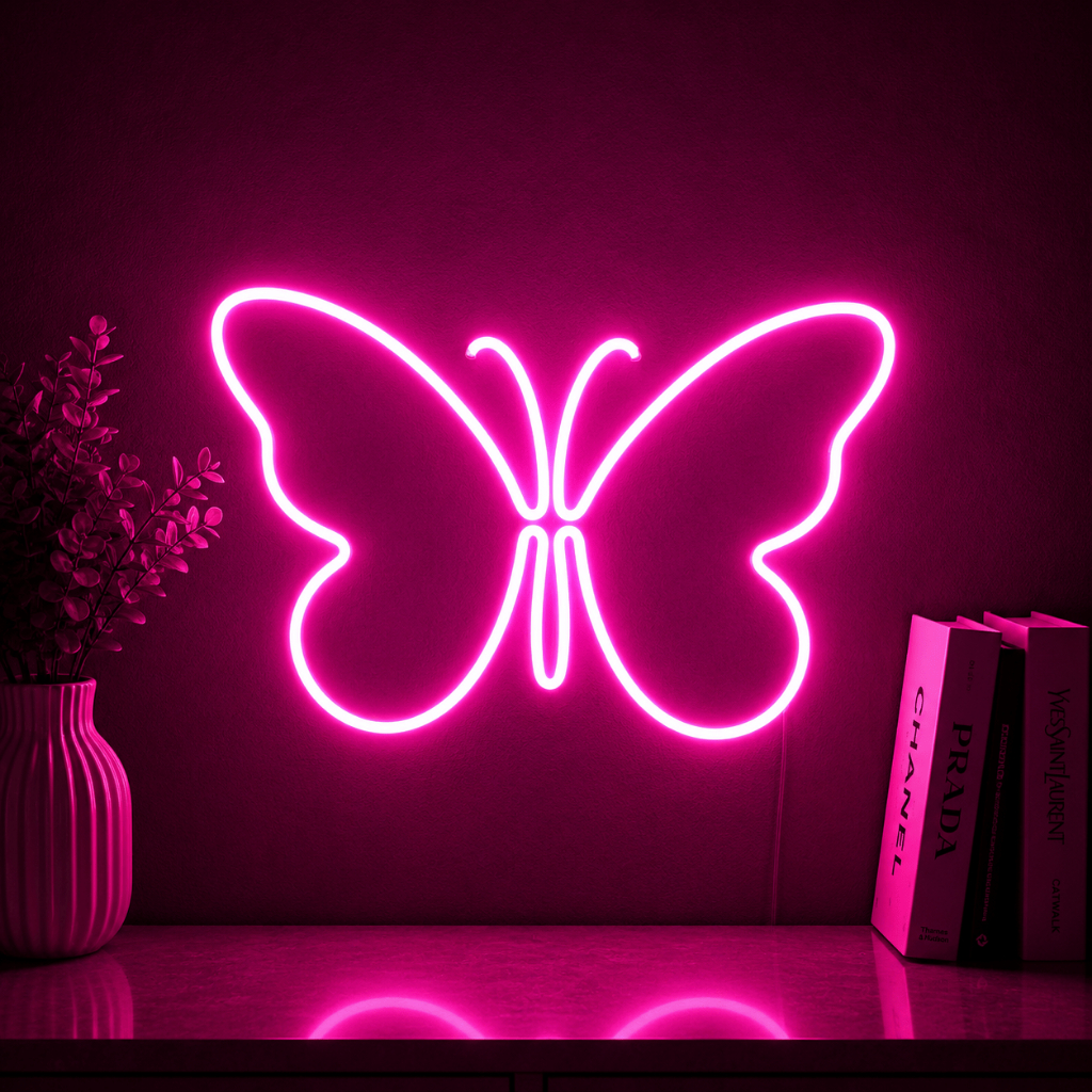 Luminária Led Neon Borboleta 25 Cm Bivolt Letreiro Decoração Romântica Quarto Festa Balada Luz Parede Iluminação