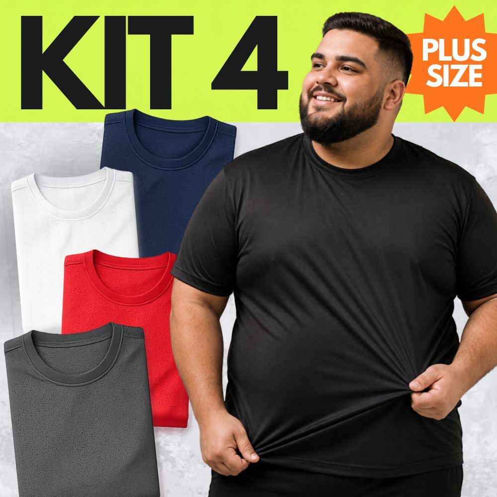 KIT 4 CAMISETAS DRY FIT - Camisetas Padrão e Plus Size Academia Treino Musculação Tecido Furadinho Leve - ENVIO RÁPIDO