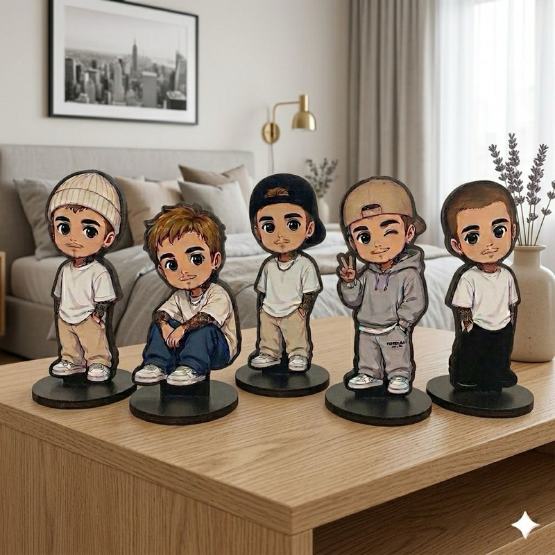 Kit 5 Bonecos Chibi Justin Bieber Premium - 7cm - Coleção Belieber MDF & Vinil — imagem 2 de 2