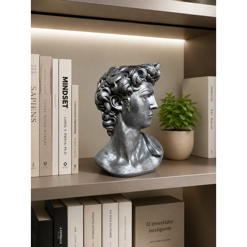 Escultura Busto David Michelangelo 30cm Luxo Decoração Sala PopArt