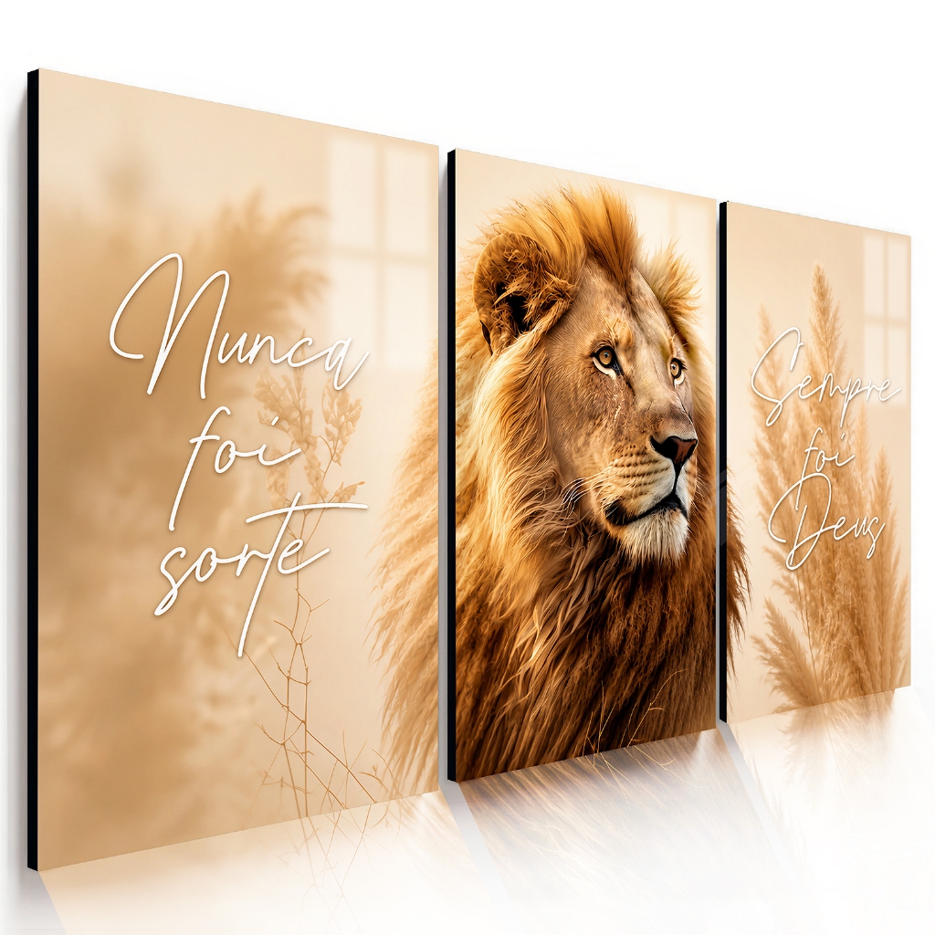 Quadros Decorativos Grande Sala Quarto Leao Nunca Foi Sorte Sempre Foi Deus 122x60 4k