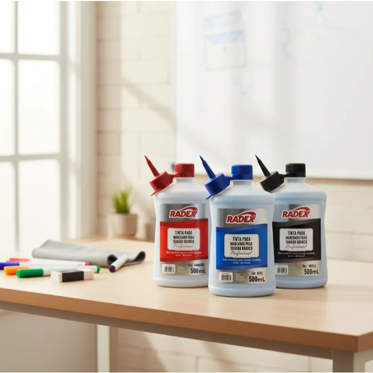Kit 3 Tintas P/ Marcador De Quadro Branco 500ml Tinta Azul Vermelho Preto
