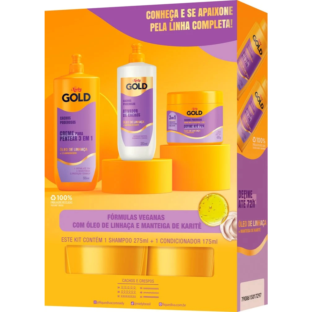 Kit Shampoo 275ml + Condicionador 175ml Niely Gold Cachos Definição · foto 2
