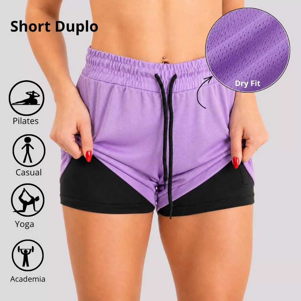 Short Feminino Fitness Treino Bermuda Dupla Dryfit Academia Caminhada Yoga Crossfit Short Confortável — imagem 1