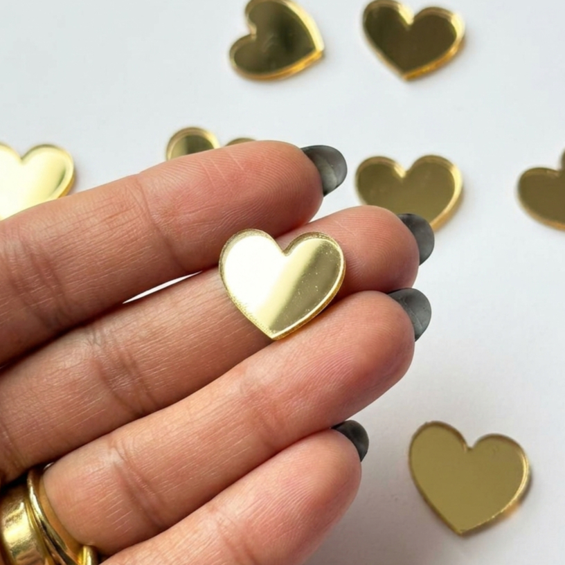 Kit Aplique Mini Coração Acrílico Espelhado Dourado Prata Rose Decorativo