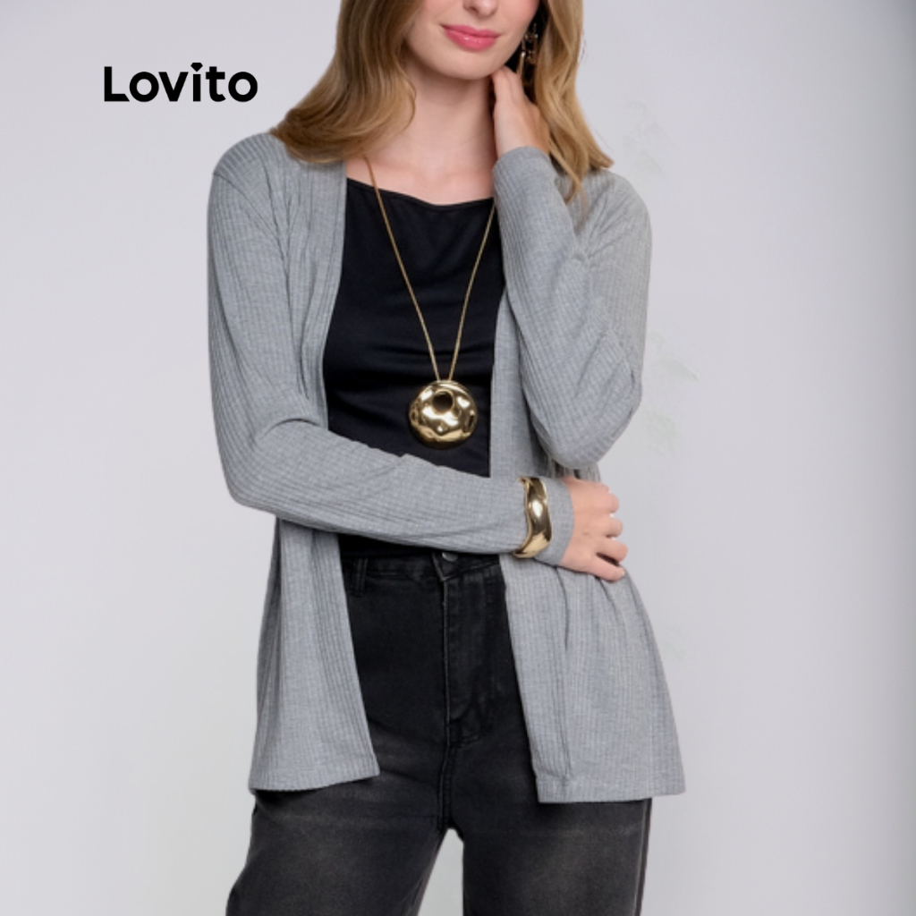 Lovito Cardigan Feminino curto de Malha Canelada BRCDB16811711