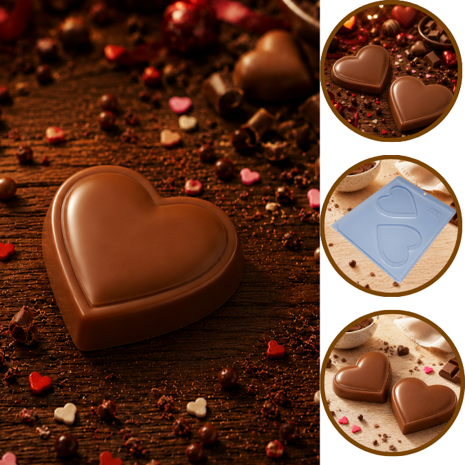1~10 FORMA SIMPLES CORAÇÃO EM PLACA CÓD.:9941-(M8) EM ACETATO BWB PARA BOMBOM, DOCES DE CHOCOLATE E CONFEITARIA.(CHOCO)