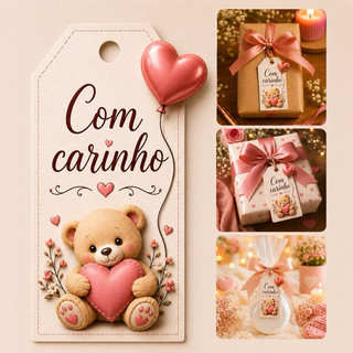Tag para Presente “Com Carinho” 4x7cm - Tag para Embalagem