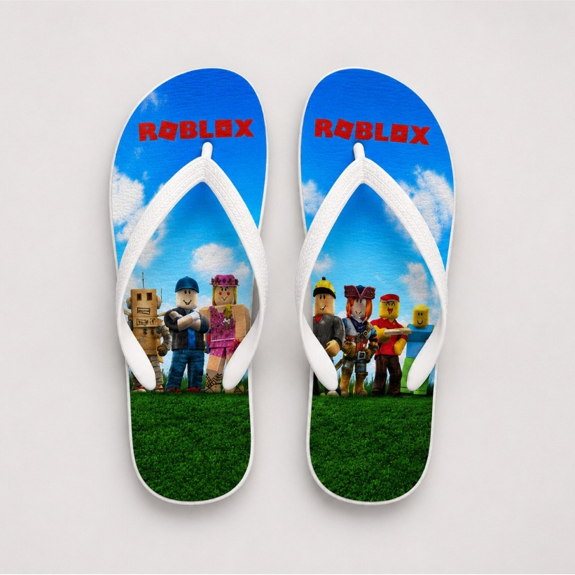 Chinelo Infantil Roblox Branco Estampado Confortável Praia Piscina 21/36