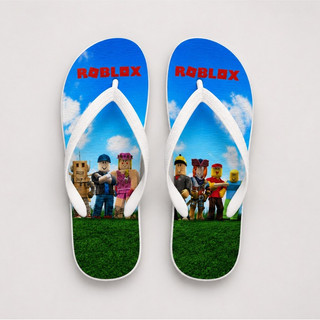 Chinelo Infantil Roblox Branco Estampado Confortável Praia Piscina 21/36