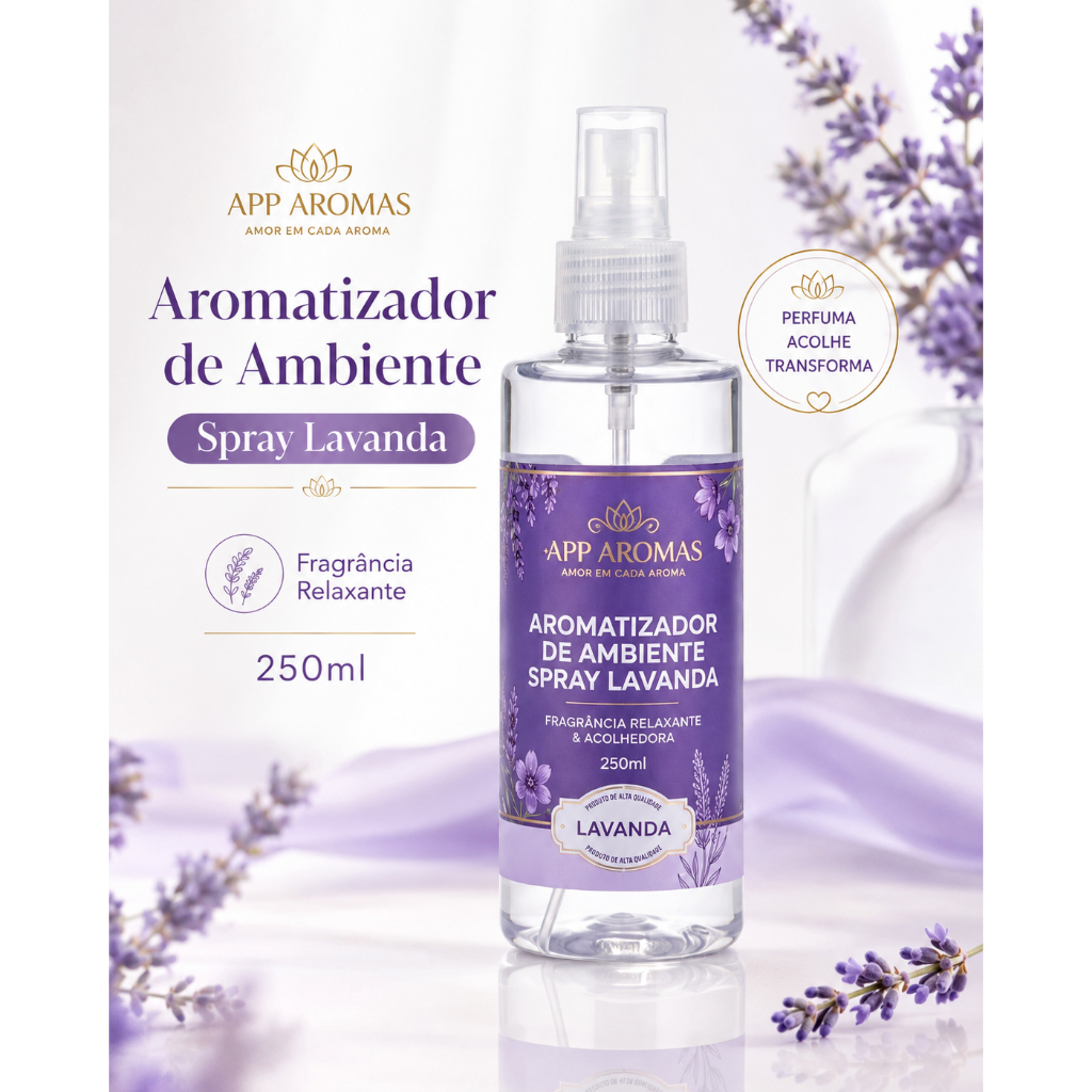 Imagem Aromatizador de Ambiente Spray Lavanda 250ml App Aromas Relaxante Cheiro Suave Casa Perfumada