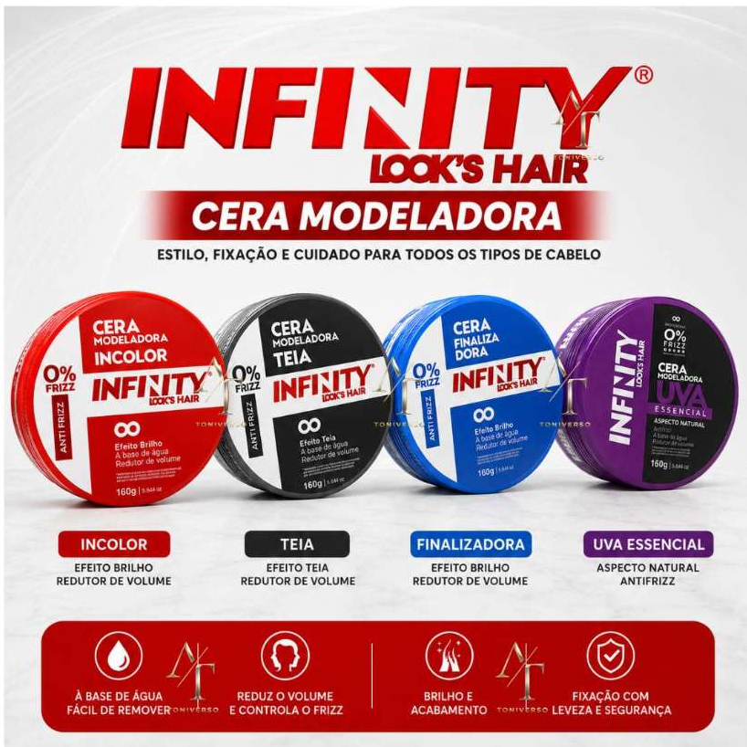 Modeladora Infinity 160g Pasta Cera Diversas Pomada Fixação para Cabelo Profissional