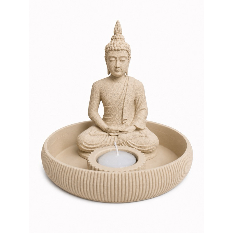 Imagem Kit Buda Estátua 15cm com Porta Vela e Bandeja Decoração