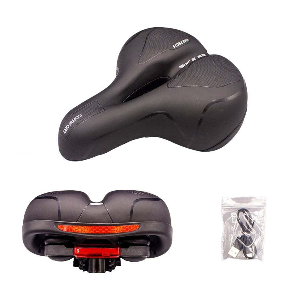 Selim Banco Gel Tech Confort Plus Elastomero com Sinalizador Led Recarregavel Traseiro Bike Mtb