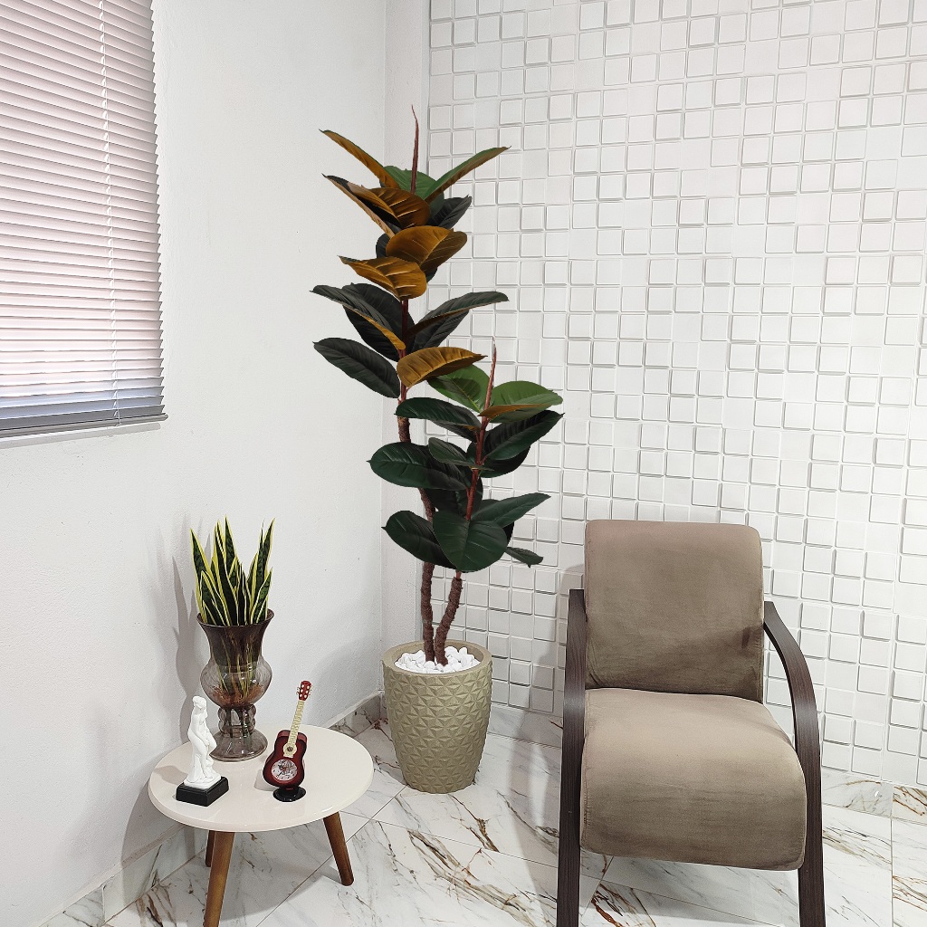 Arvore Artificial Fícus Lyrata Folhas Outono 180cm Vaso Pedra