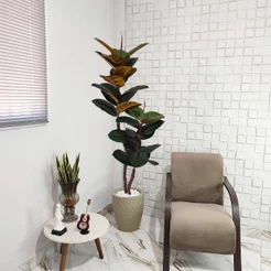 Arvore Artificial Fícus Lyrata Folhas Outono 180cm Vaso Pedra