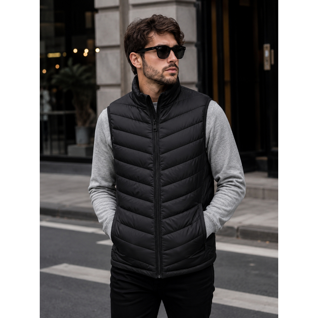 Colete Puffer Masculino Preto Leve Inverno Casual Premium