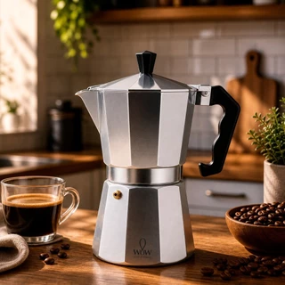 Cafeteira italiana de alumínio, 6 xícaras