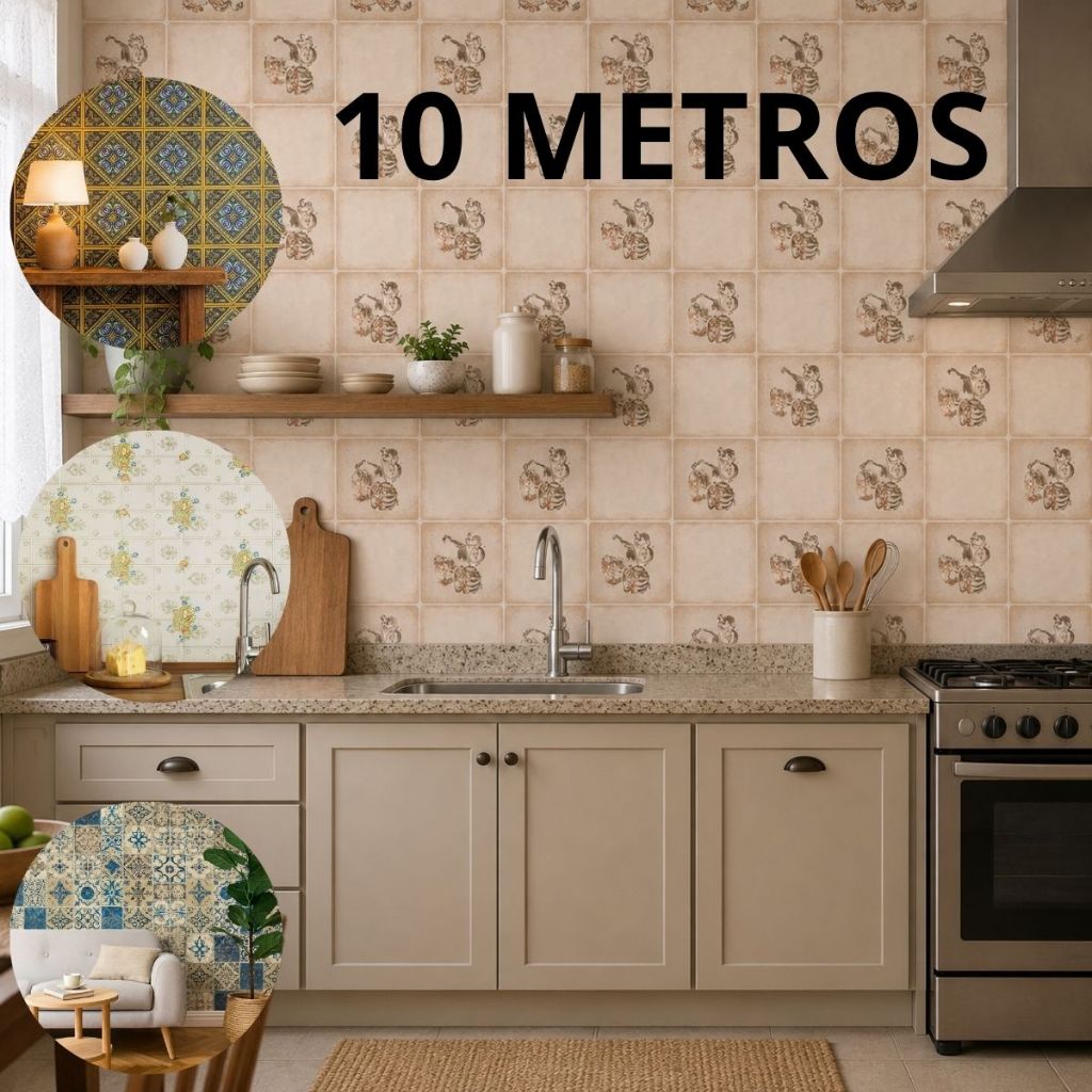 Papel de Parede Adesivo Decoração Cozinha Sala Banheiro Estampas Casa Vintage Ro