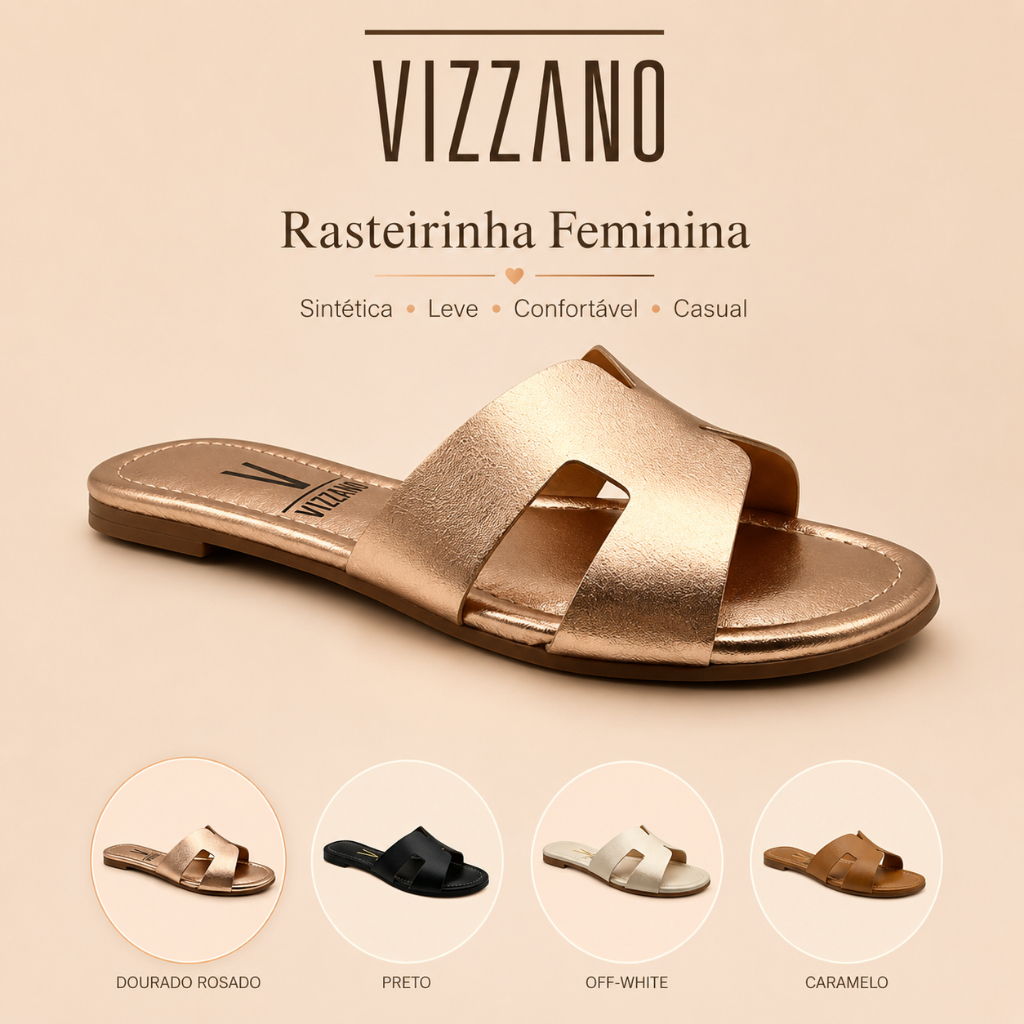 Sandália Rasteirinha Vizzano Feminina Sintética Leve Confortável Casual