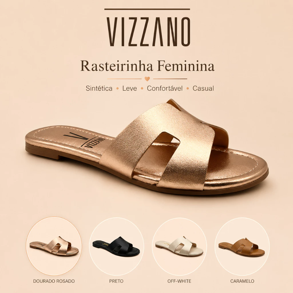 Sandália Rasteirinha Vizzano Feminina Sintética Leve Confortável Casual — imagem 1