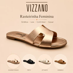 Sandália Rasteirinha Vizzano Feminina Sintética Leve Confortável Casual