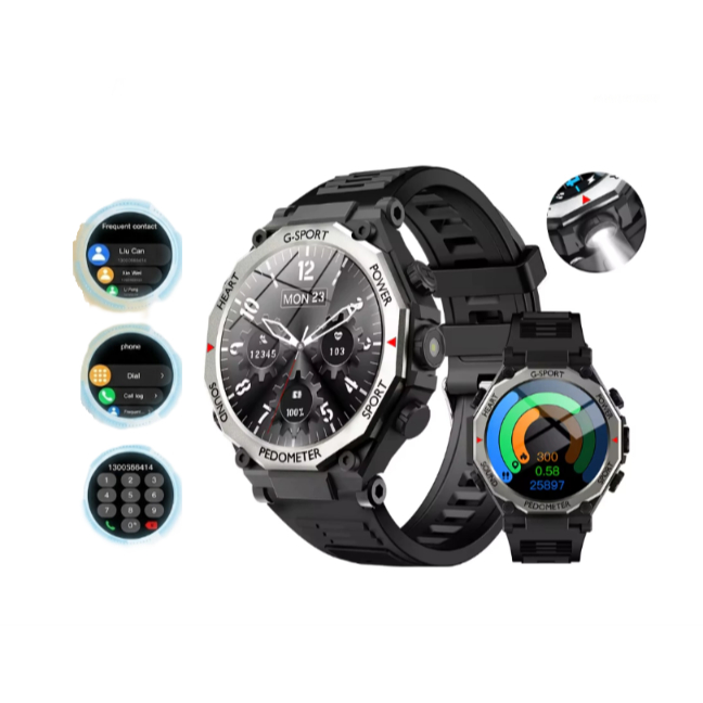 Smartwatch Esportivo Corrida Ciclismo Militar Lanterna GT6 Bluetooth 5.3 com Microphone Ligação LED