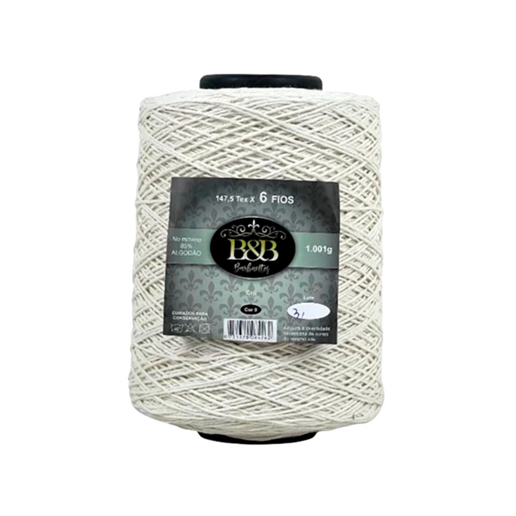 Barbante B&B Fio 6 Cone Grande 1kg Para Crochê, Sousplat, Tapetes, Artesanato, 85% Algodão