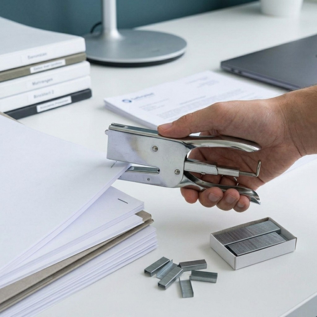 Grampeador Para Papelaria E Escritorio Em Metal Prateado De Mesa Com Refil De Grampo 26/6 24/6 24/8