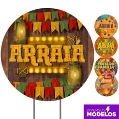 Painel Redondo Festa Junina 1,50x1,50m Decoração Arraiá São João Sublimado em Tecido com Elástico