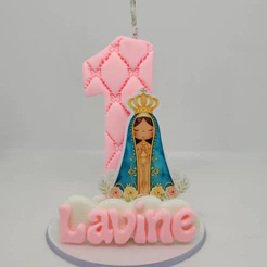 VELA PERSONALIZADA TEMA NOSSA SENHORA APARECIDA AQUARELA VELA DE BISCUIT PARA FESTA DE ANIVERSARIO