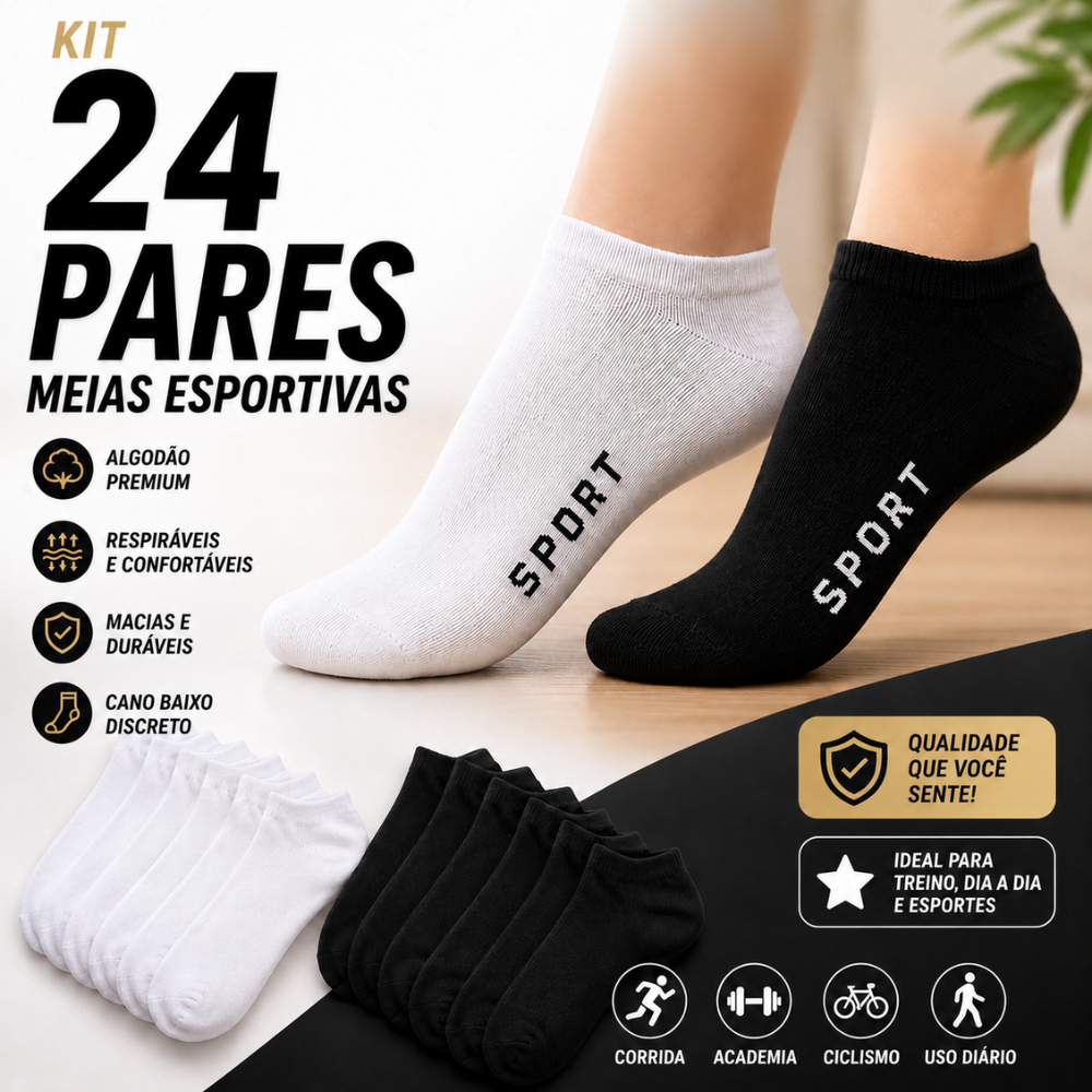 Kit Até 24 Pares de Meias Soquetes Confortaveis Masculino Feminino Unissex