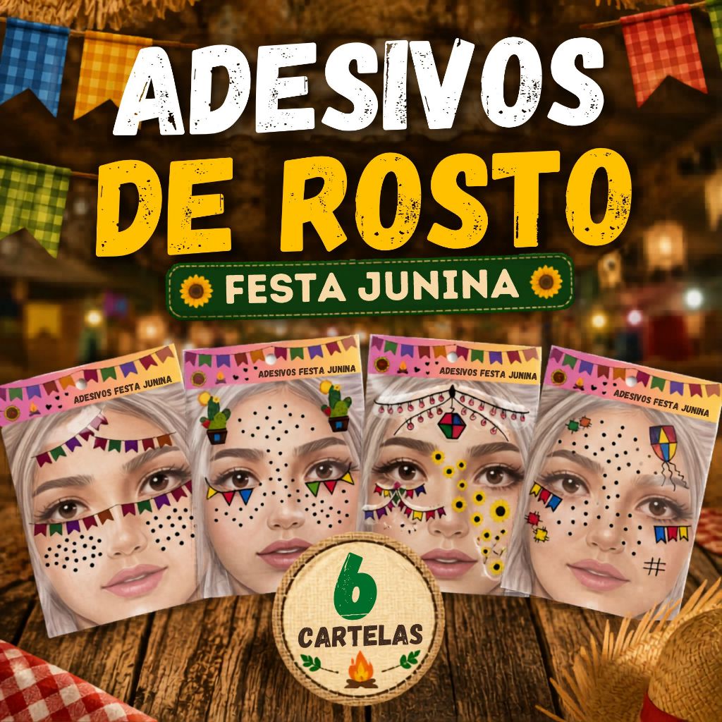 Adesivo de Rosto Maquiagem Make Tattoo Tatuagem Temporária para Festa Junina Julina São João Arraía
