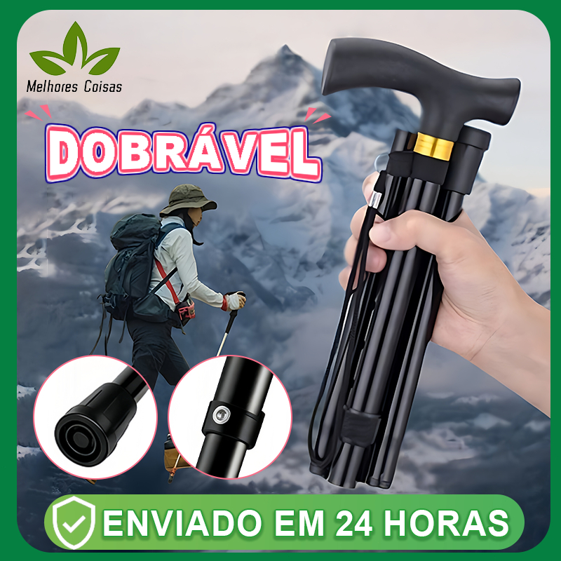 Bengala Forte Portátil Automática Metal Antiderrapante Apoio Dobrável Idoso Adulto Regulagem Altura