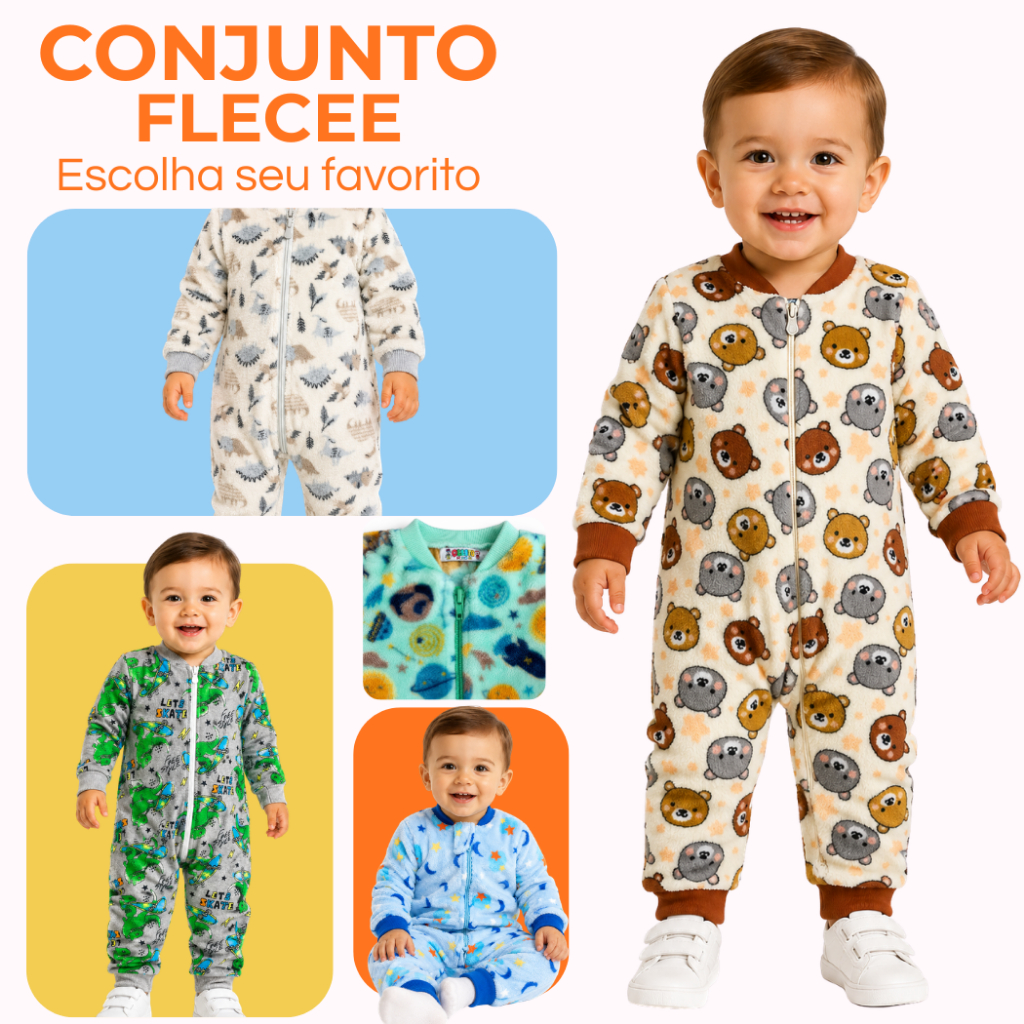 Macacão Masculino Peluciados Estampados Mantinha Macaquinho em Flecee Ultrasoft Bebê Menino - M ao 3