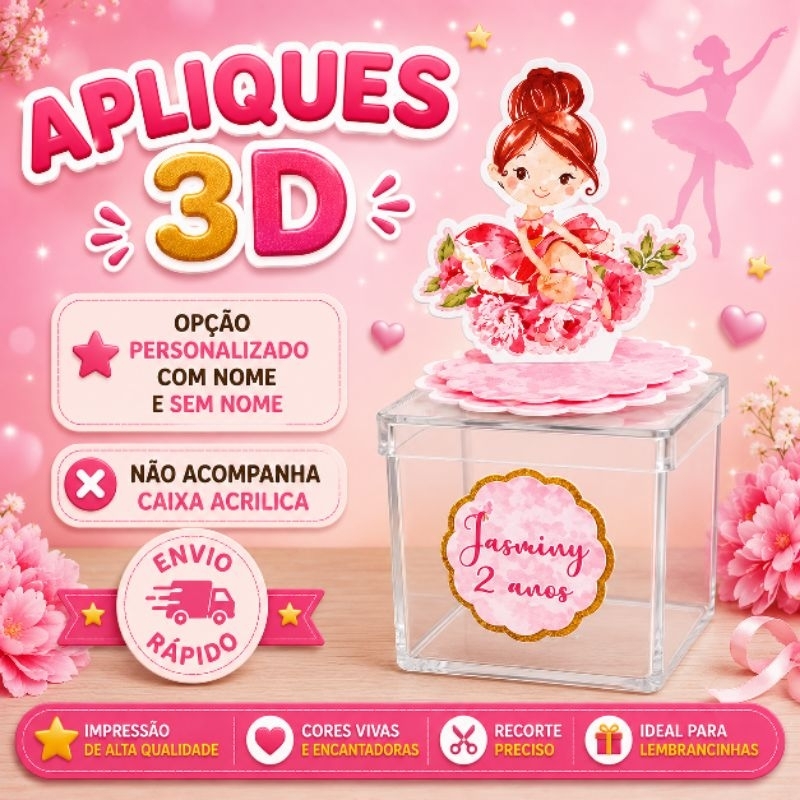 Apliques em pé 3D e nome Bailarina Lembrancinhas Festa infantil Aniversário Personalizados Mimo