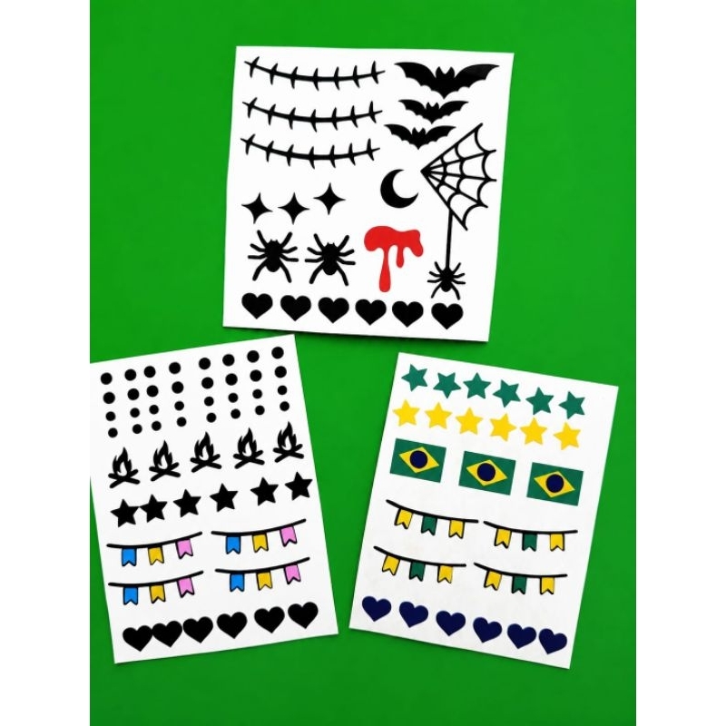 Kit 3 Cartelas Maquiagem em Adesivo Festa Junina, Halloween, Futebol