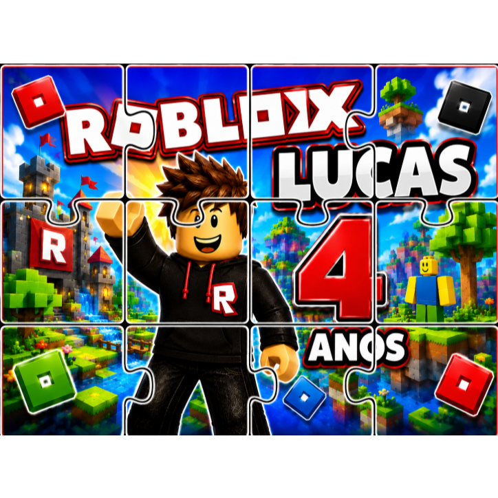Kit 30 Quebra-Cabeças MDF 10x15 Roblox jogo Personalizado Menino Nome e Idade Lembrancinha de Aniversário Infantil Tema
