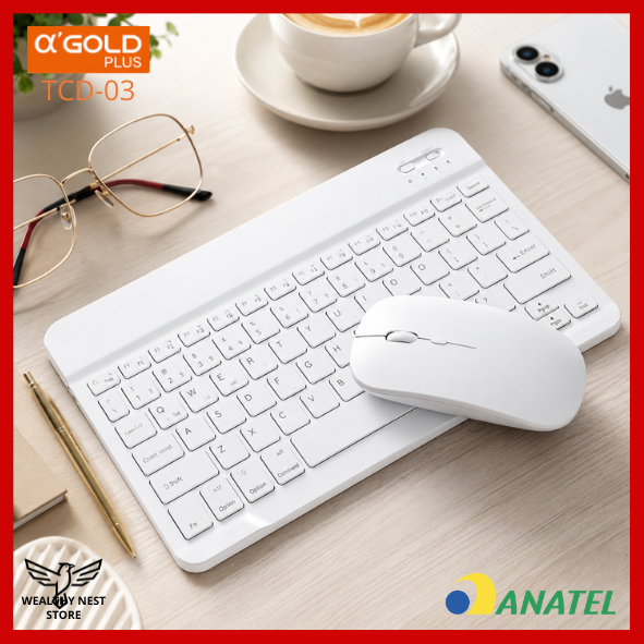 Kit Teclado + Mouse Sem Fio Bluetooth Silencioso para PC Notebook Tablet iPad - Compacto E Prático