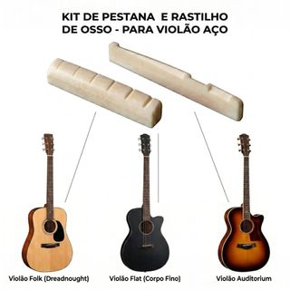 Rastilho e pestana nut 100% osso animal para violão aço folk 43 x 72 mm