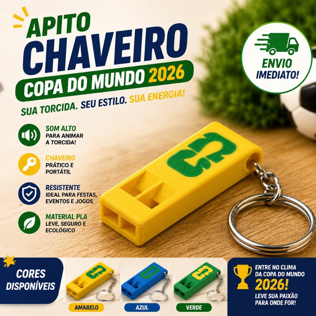 Apito Chaveiros Copa Do Mundo 2026 Som Alto Torcida Brasil