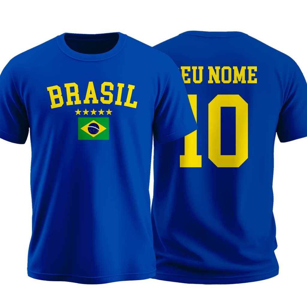 Camisa BRASIL & Seu Nome Verde Amarelo Azul ALTA Qualidade Infantil & Juvenil Feminino/Mas...