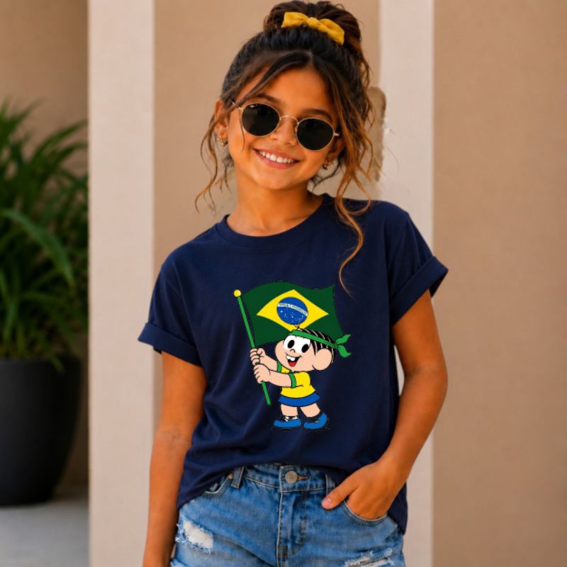 camiseta infantil Brasil copa jogos algodão unissex juvenil criança tamanho do 2 ao 14